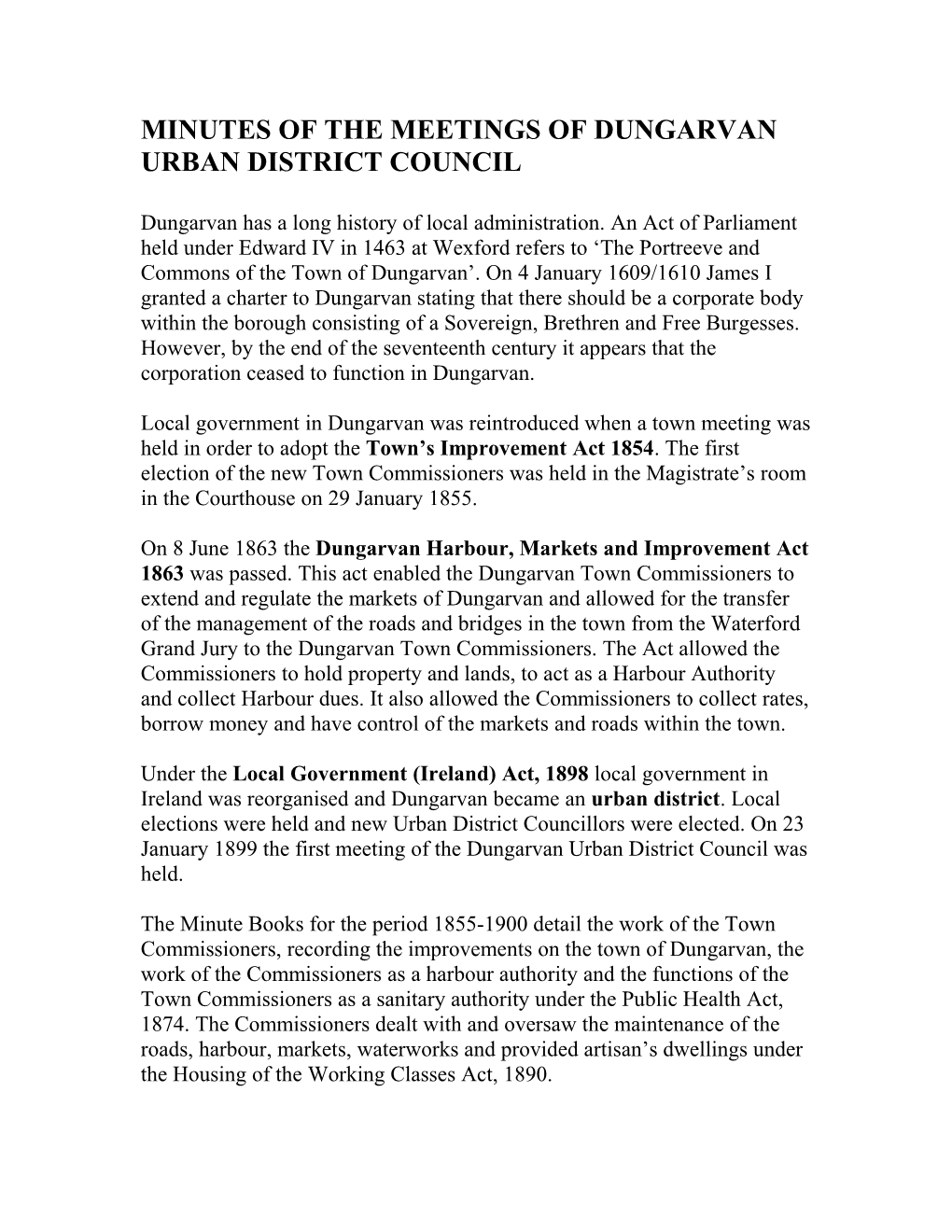 Minutes of the Meetings of Dungarvan Urban District Council