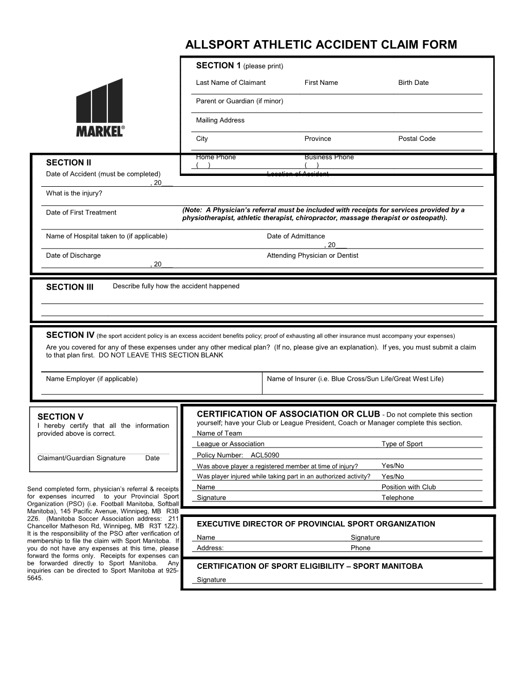 Athletic Accident Claim Form