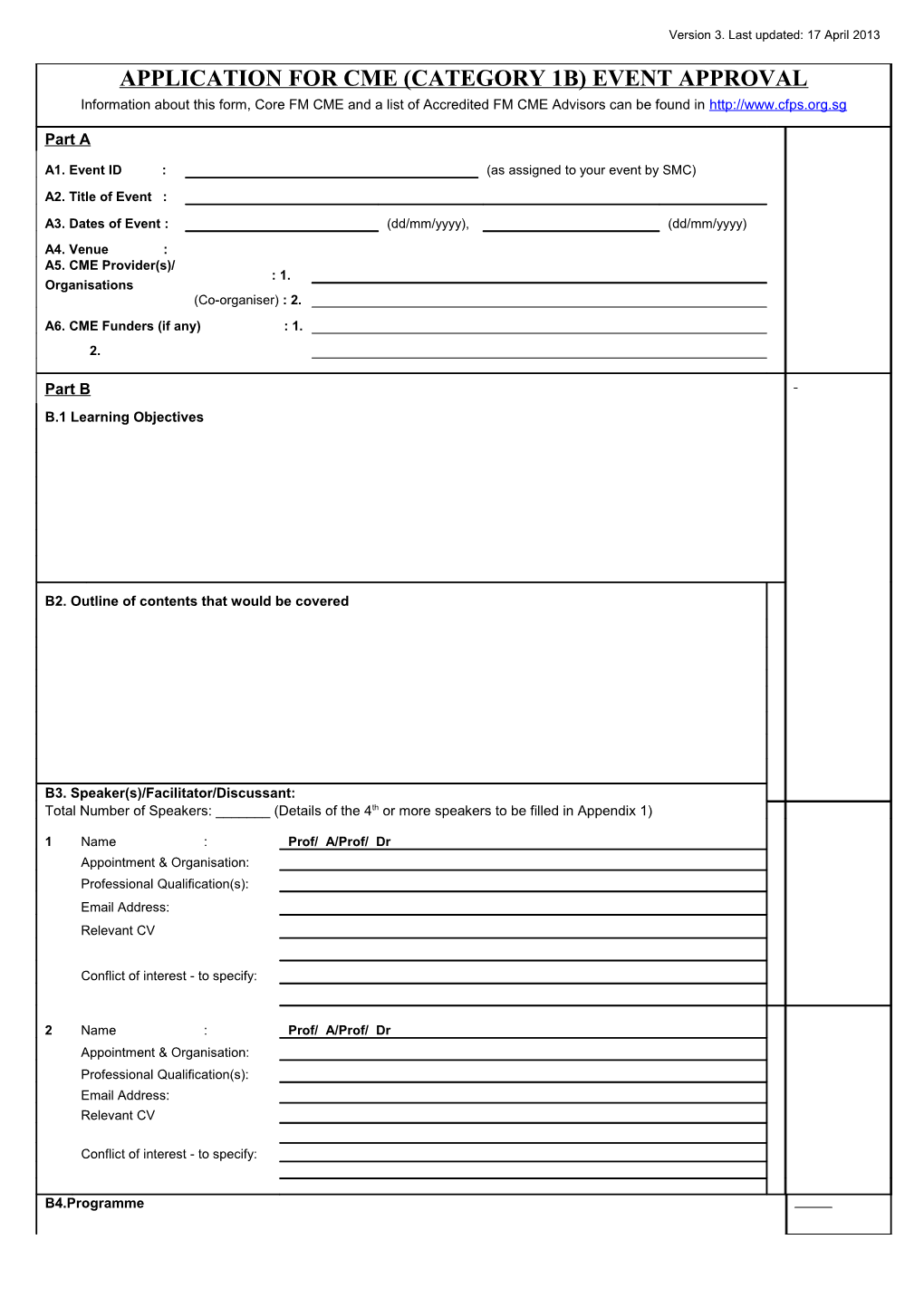 Application for Cme (Category 1B) Event Approval