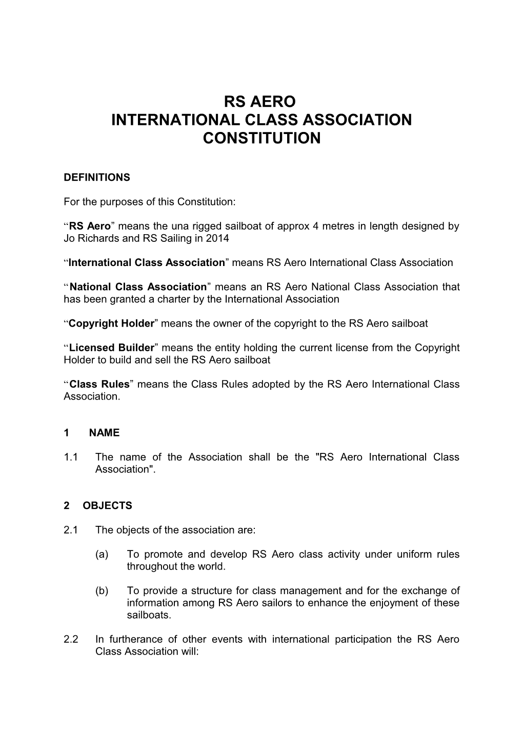 International Class Association Constitution