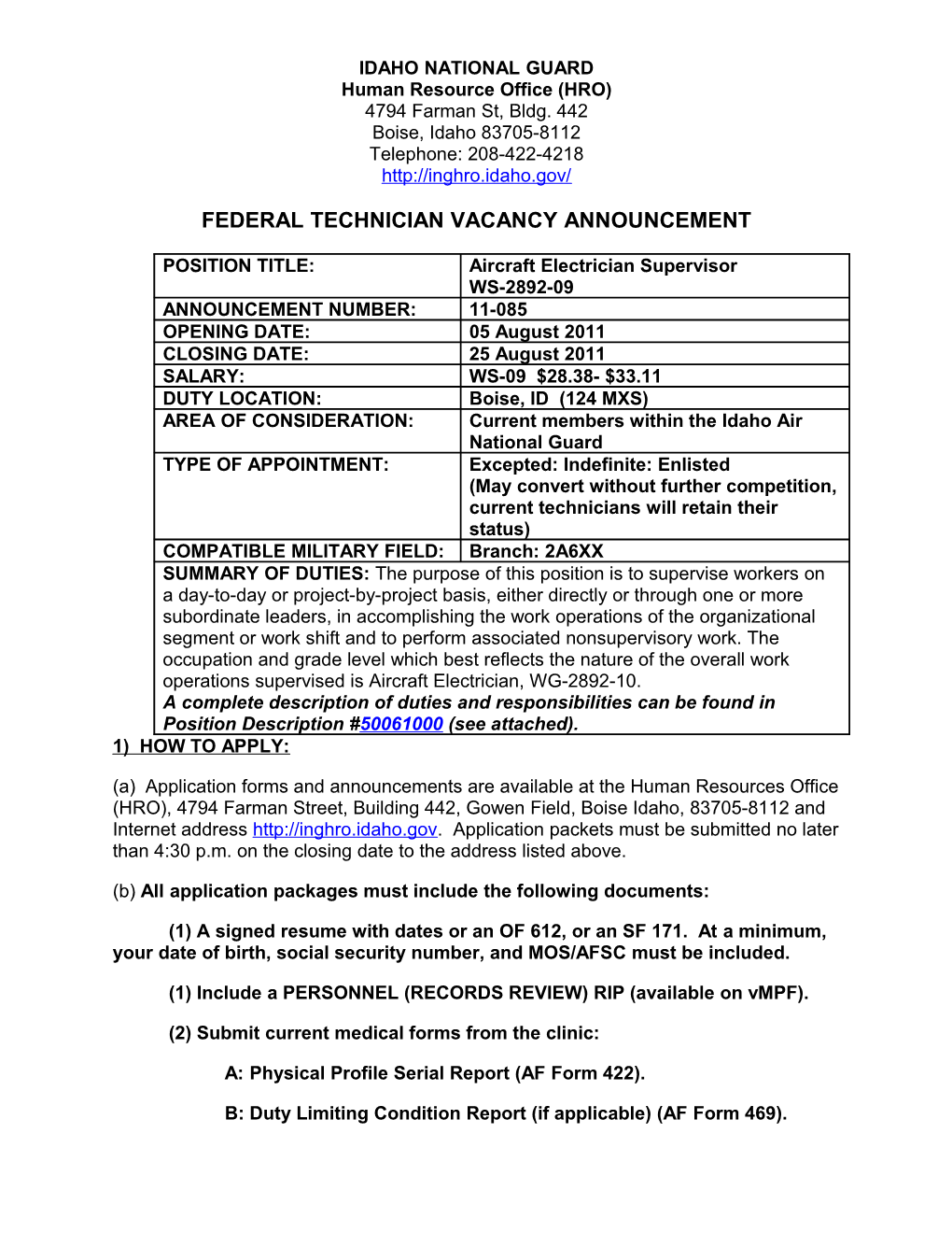 Technician Vacancy Announcement s9