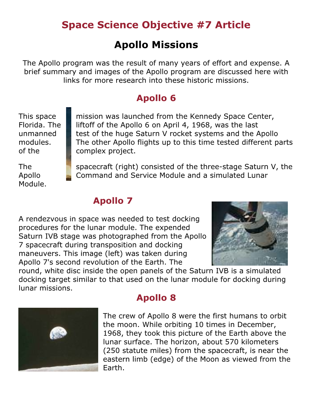 Space Science Objective #7 Article