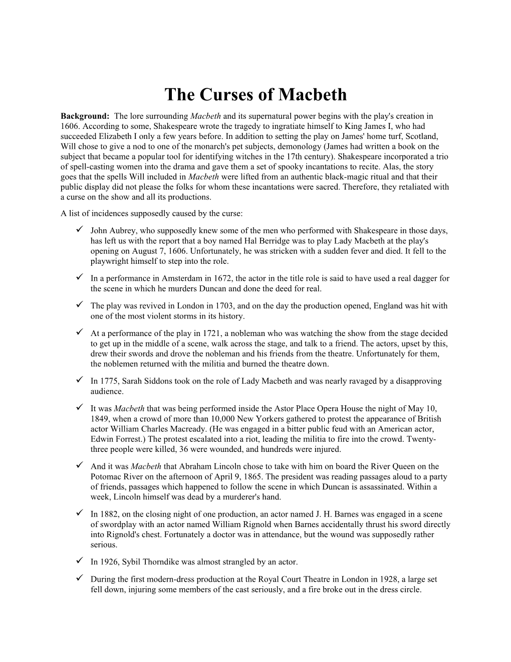 The Curses Ofmacbeth