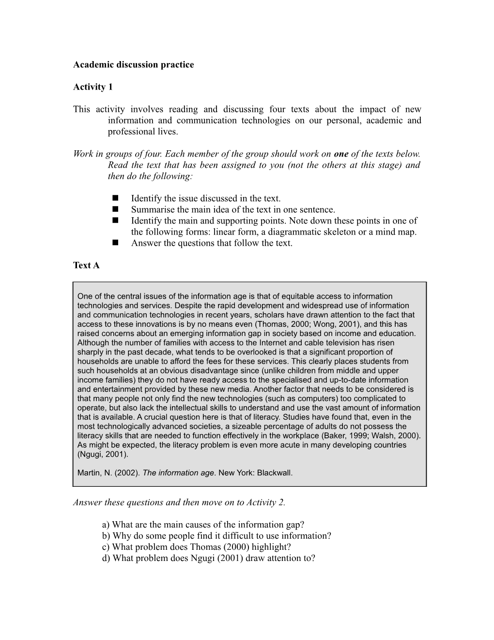 Academic Discussion Practice