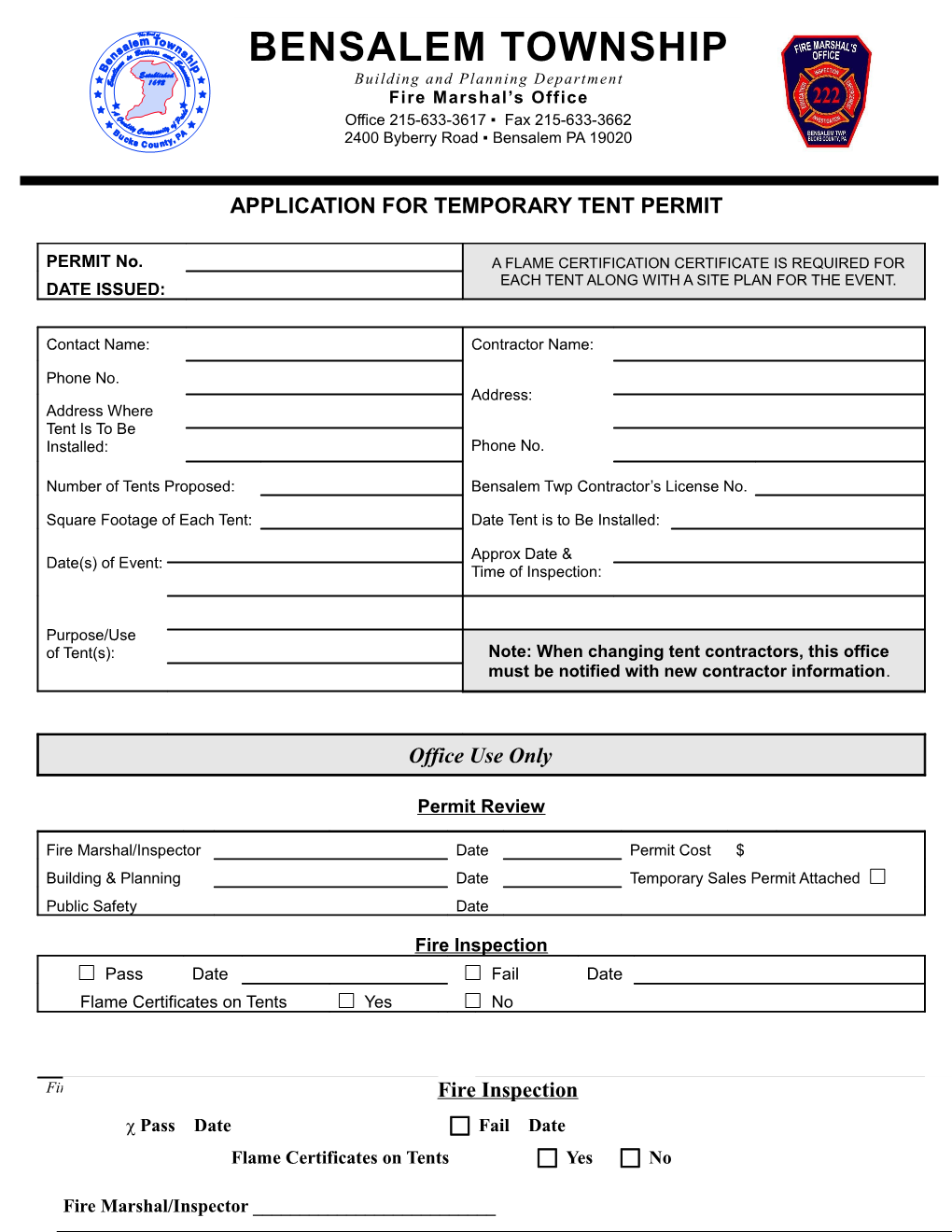 Application for Temporary Tent Permit