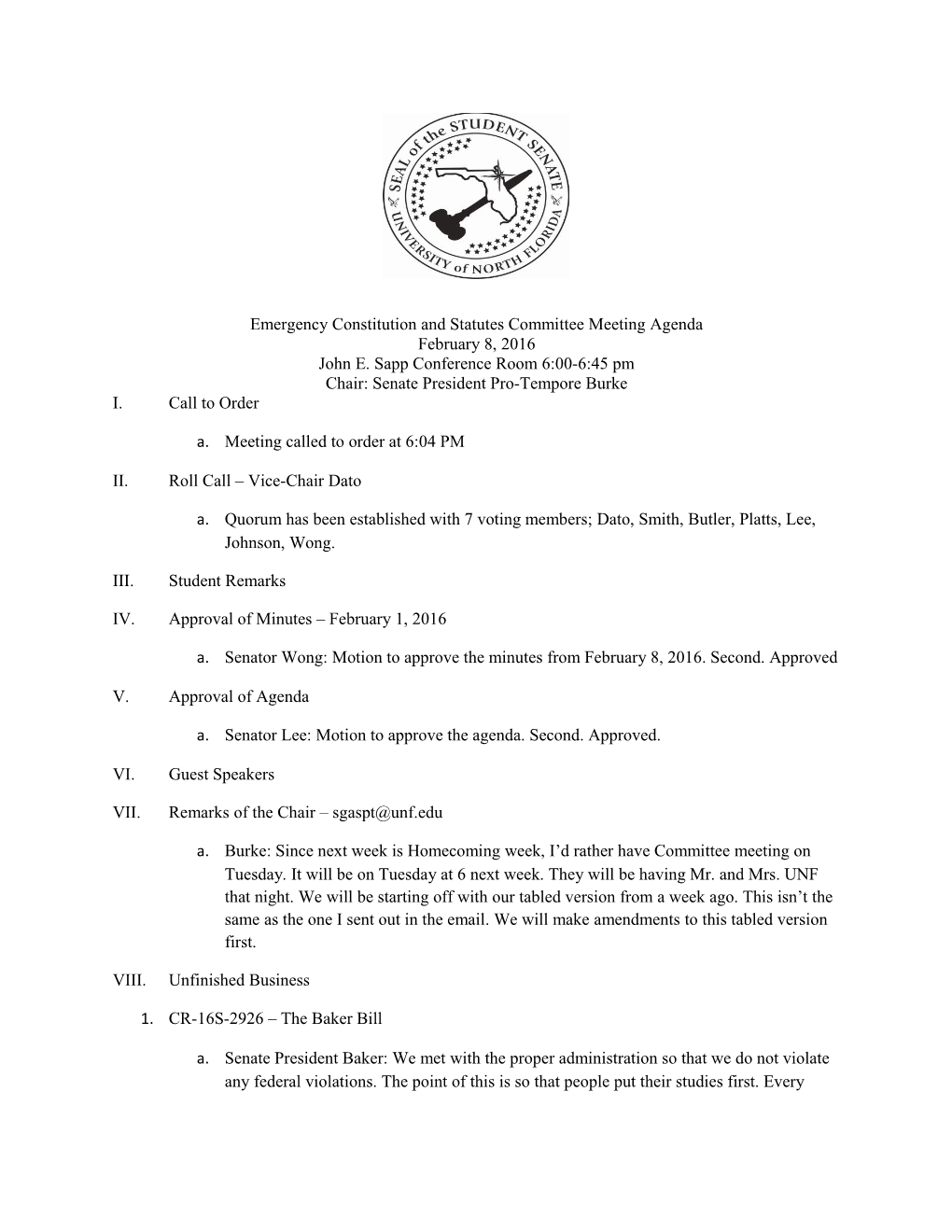 Emergency Constitution and Statutes Committee Meeting Agenda
