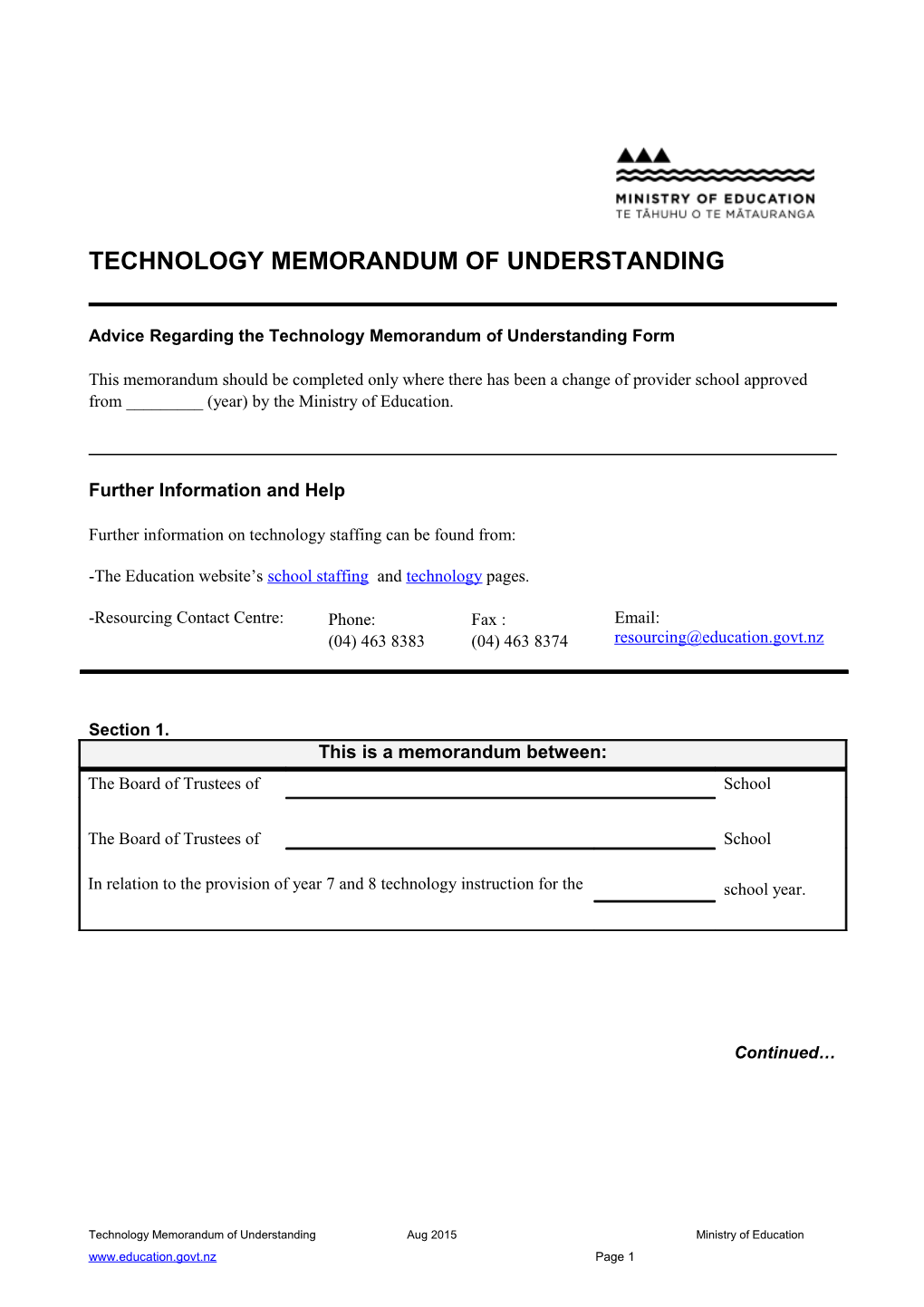 Technology Memorandum of Understanding