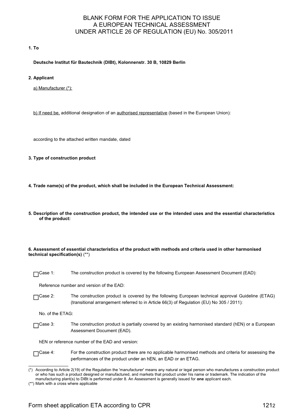 Form Sheet Application ETA According to CPR