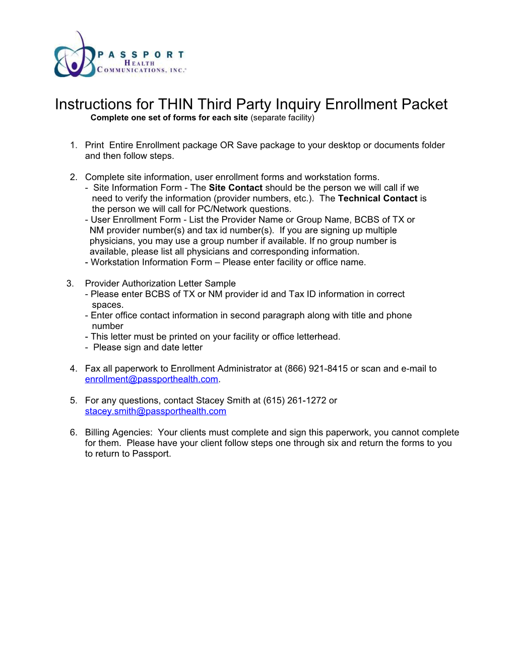 THIN Online Enrollment Packet