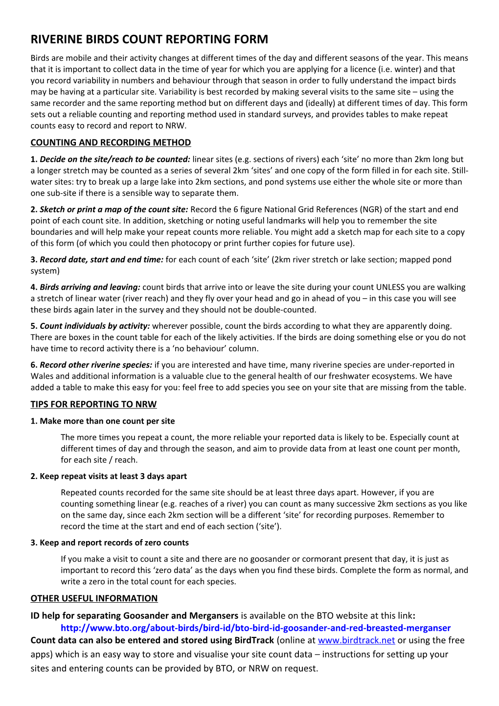 Riverine Birds Count Reporting Form