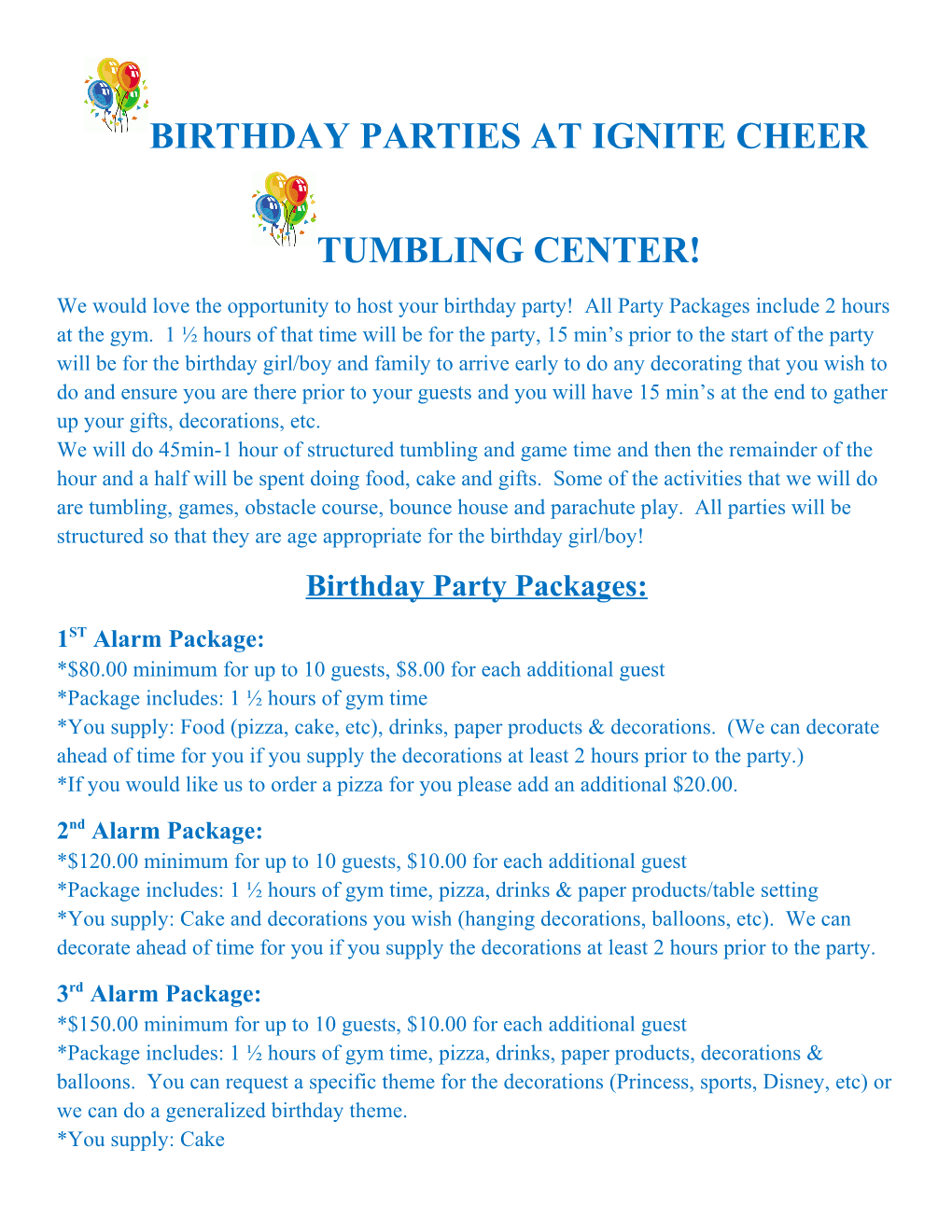 Birthday Party Packages