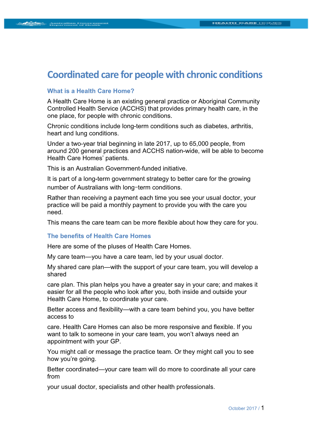 Factsheet: Coordinated Care for People with Chronic Conditions
