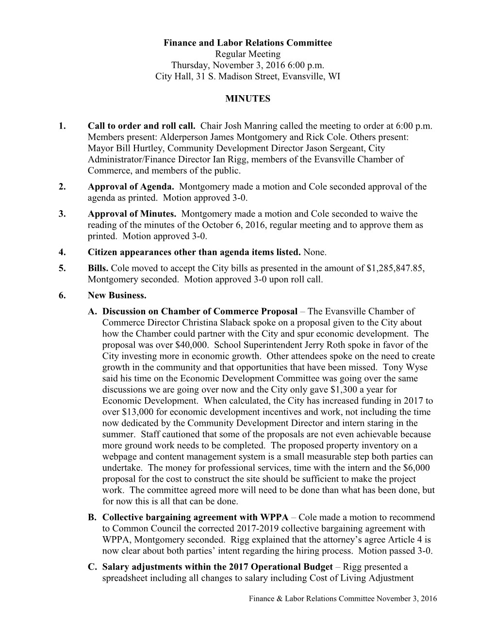 NOTICE: the Regular Meeting of the Finance and Labor Relations Committee for the City Of s1