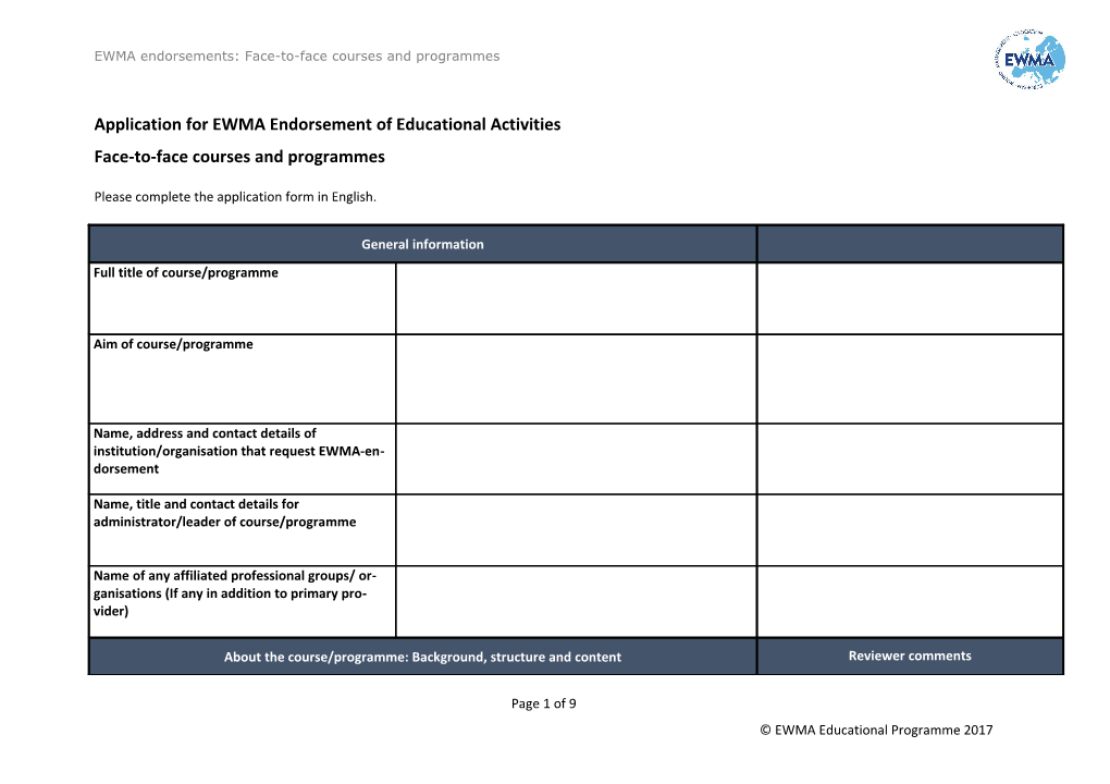 Application for EWMA Endorsement