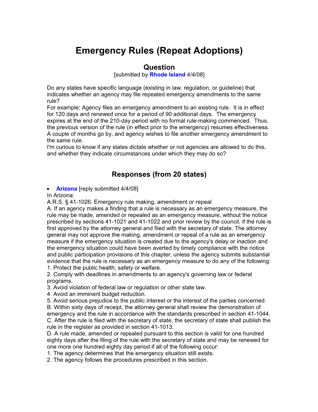 Emergency Rules (Repeat Adoptions)
