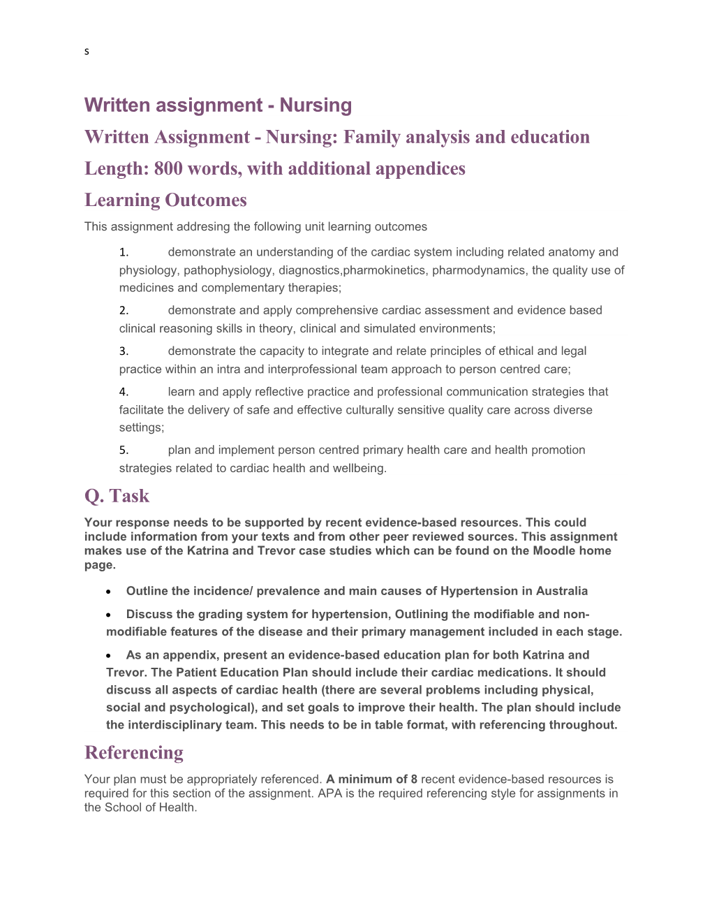 Written Assignment - Nursing:Family Analysis and Education