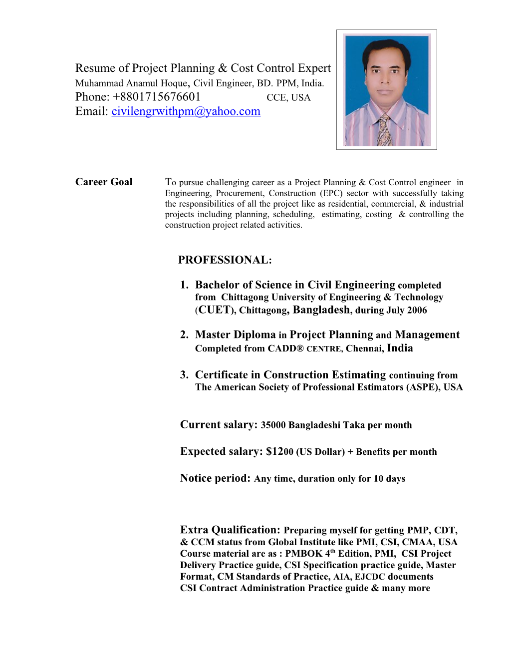 Muhammad Anamul Hoque, Civil Engineer, BD. PPM, India
