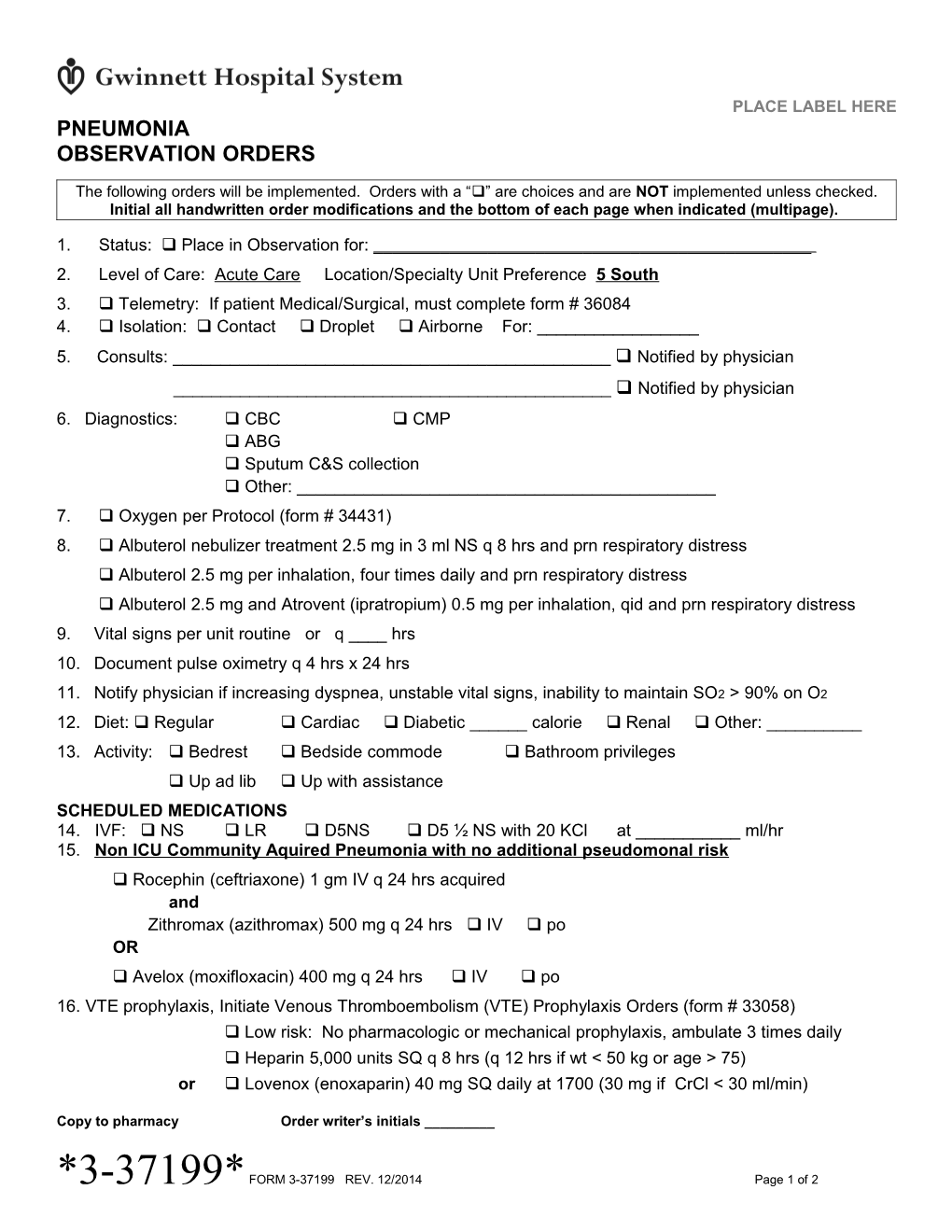 Pneumonia Observation Orders