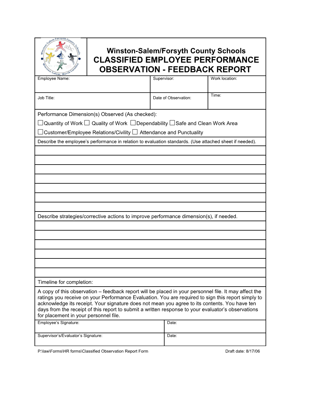 Corrective Action Form