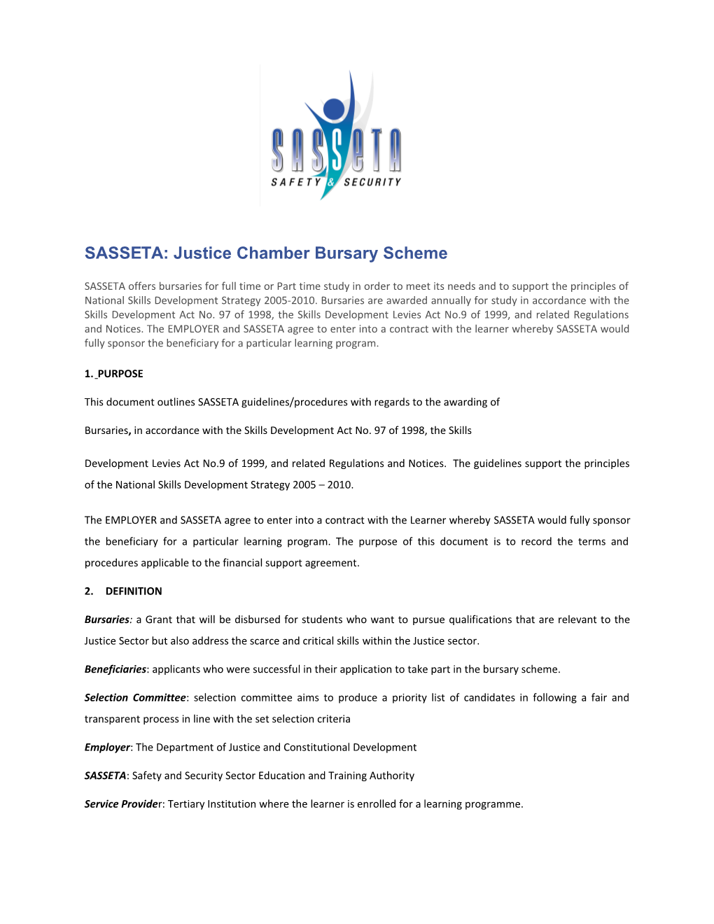 SASSETA: Justice Chamber Bursary Scheme