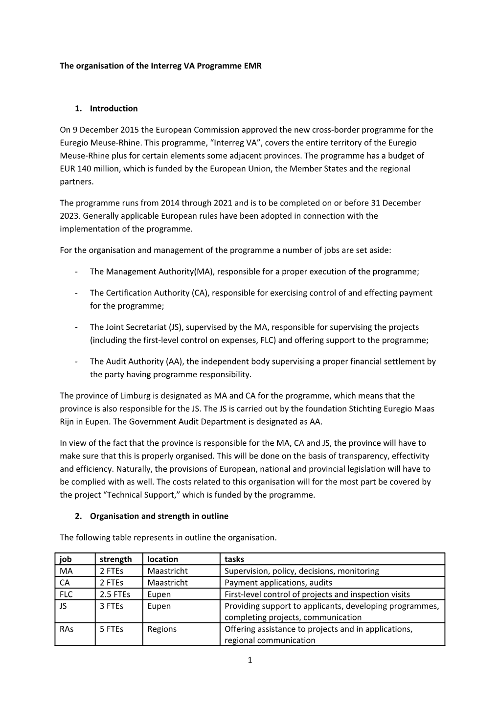 The Organisation of the Interreg VA Programme EMR