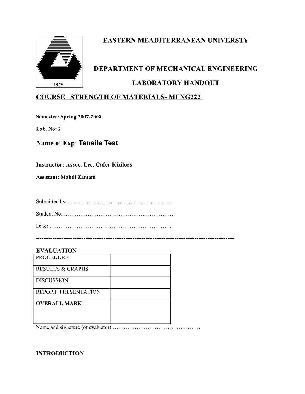 Course Strength of Materials- Meng222