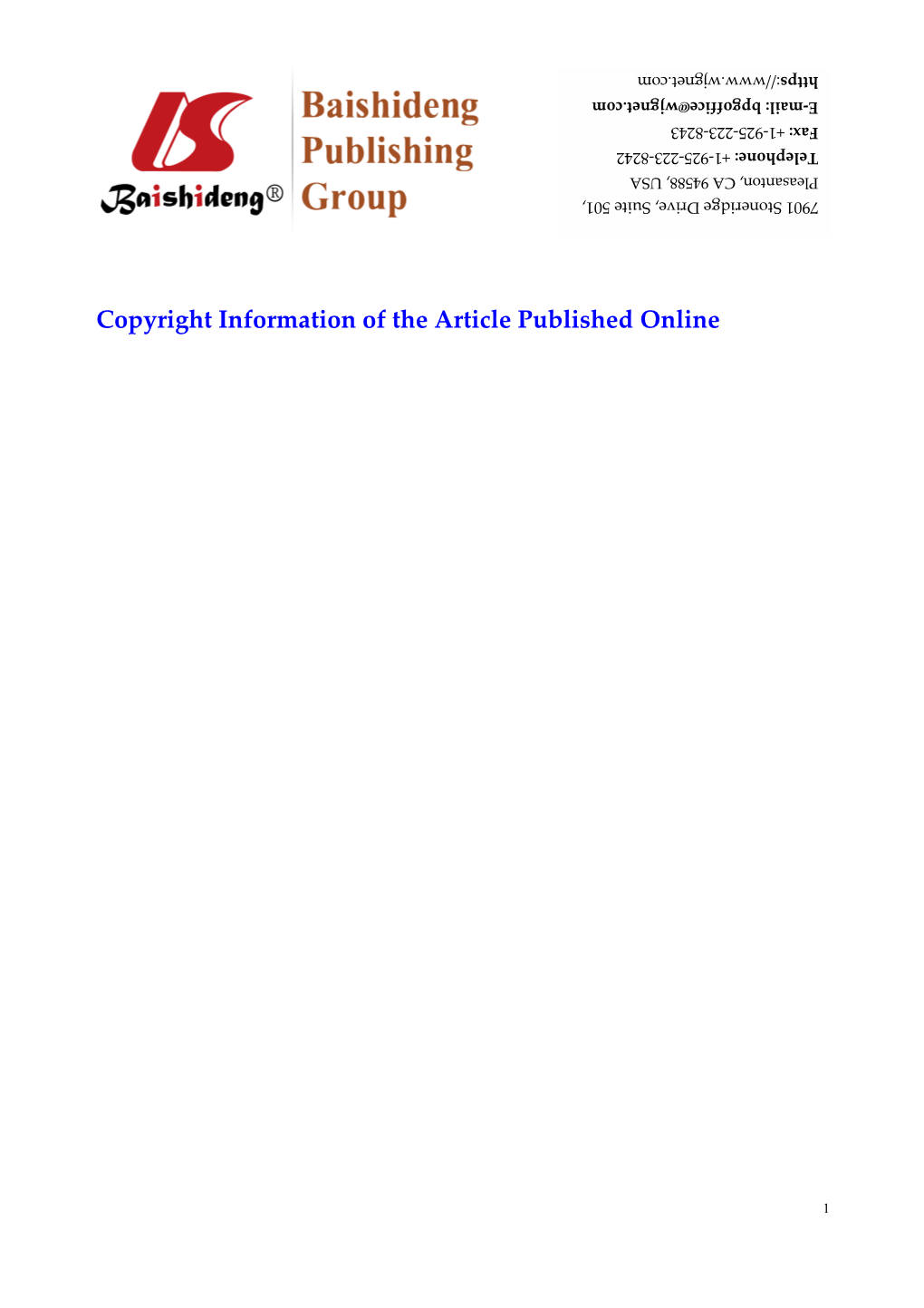 Copyright Information of the Article Published Online