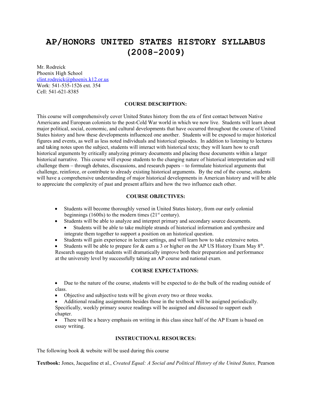 Course Proposal for Advanced Southern Oregon University Credit