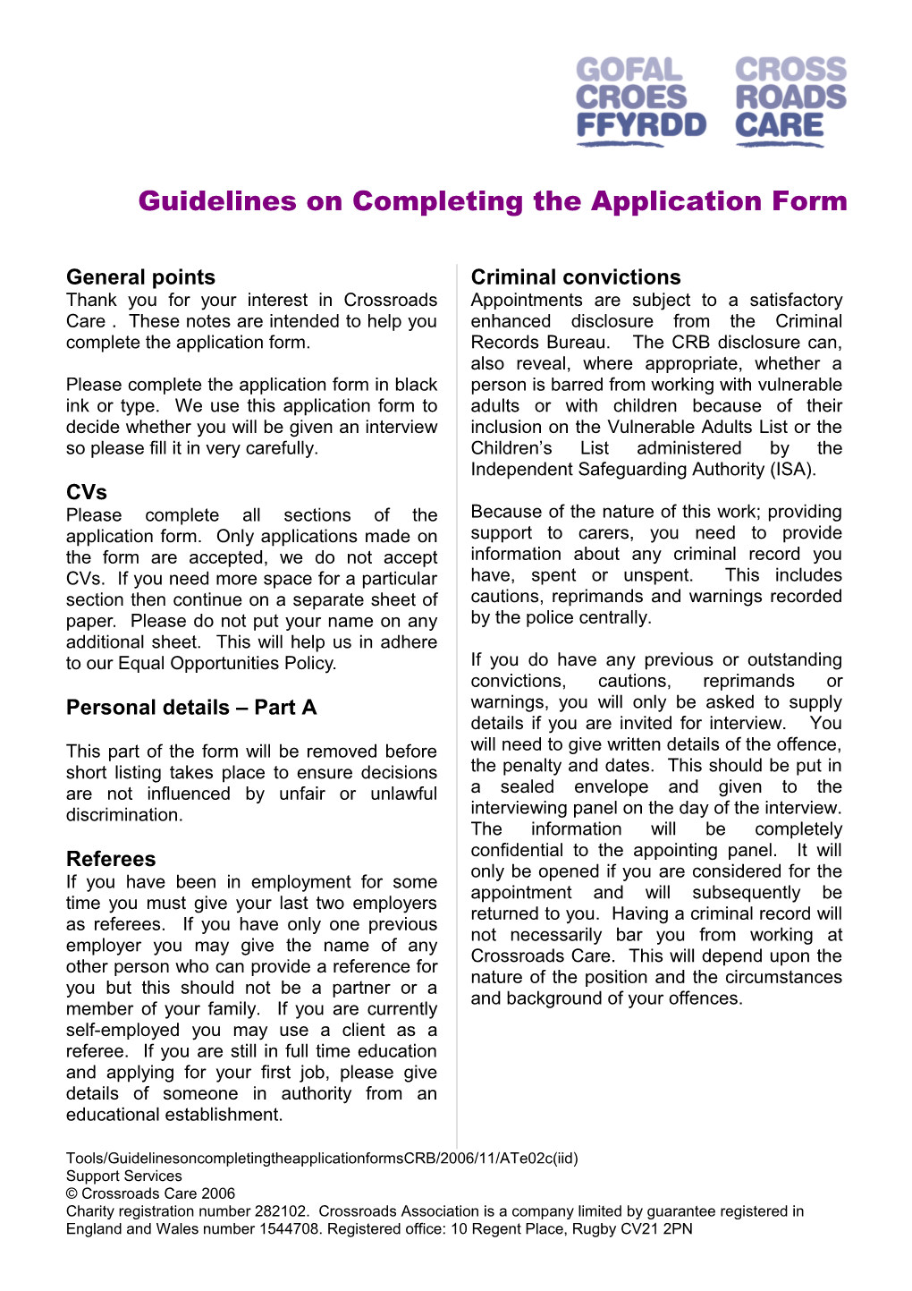 Notes on Completing the Application Form