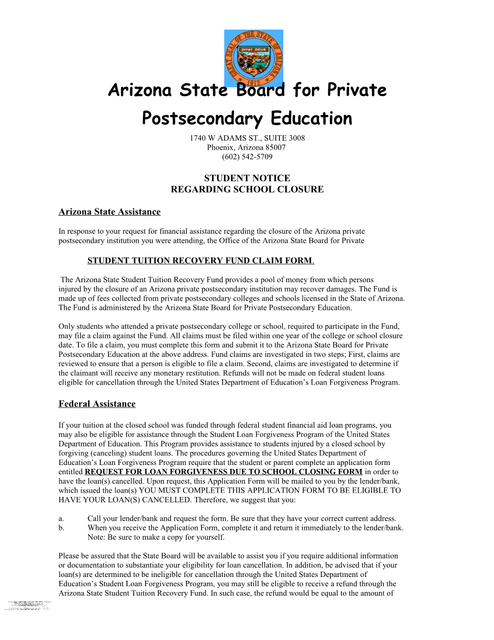 Arizona State Board for Private Postsecondary Education