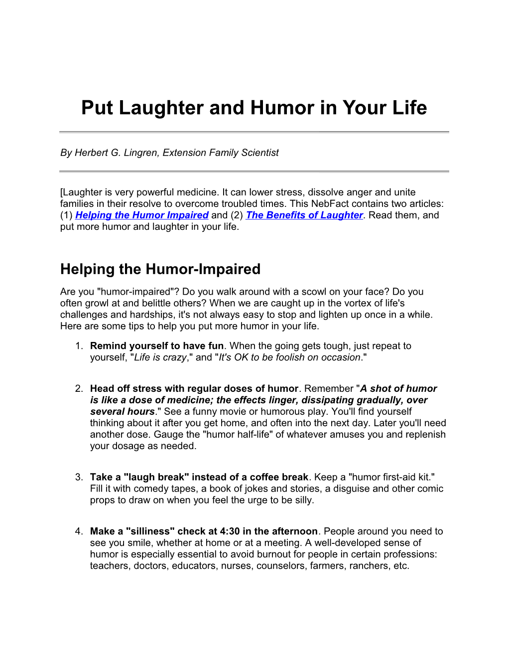 Put Laughter and Humor in Your Life, NF98-389
