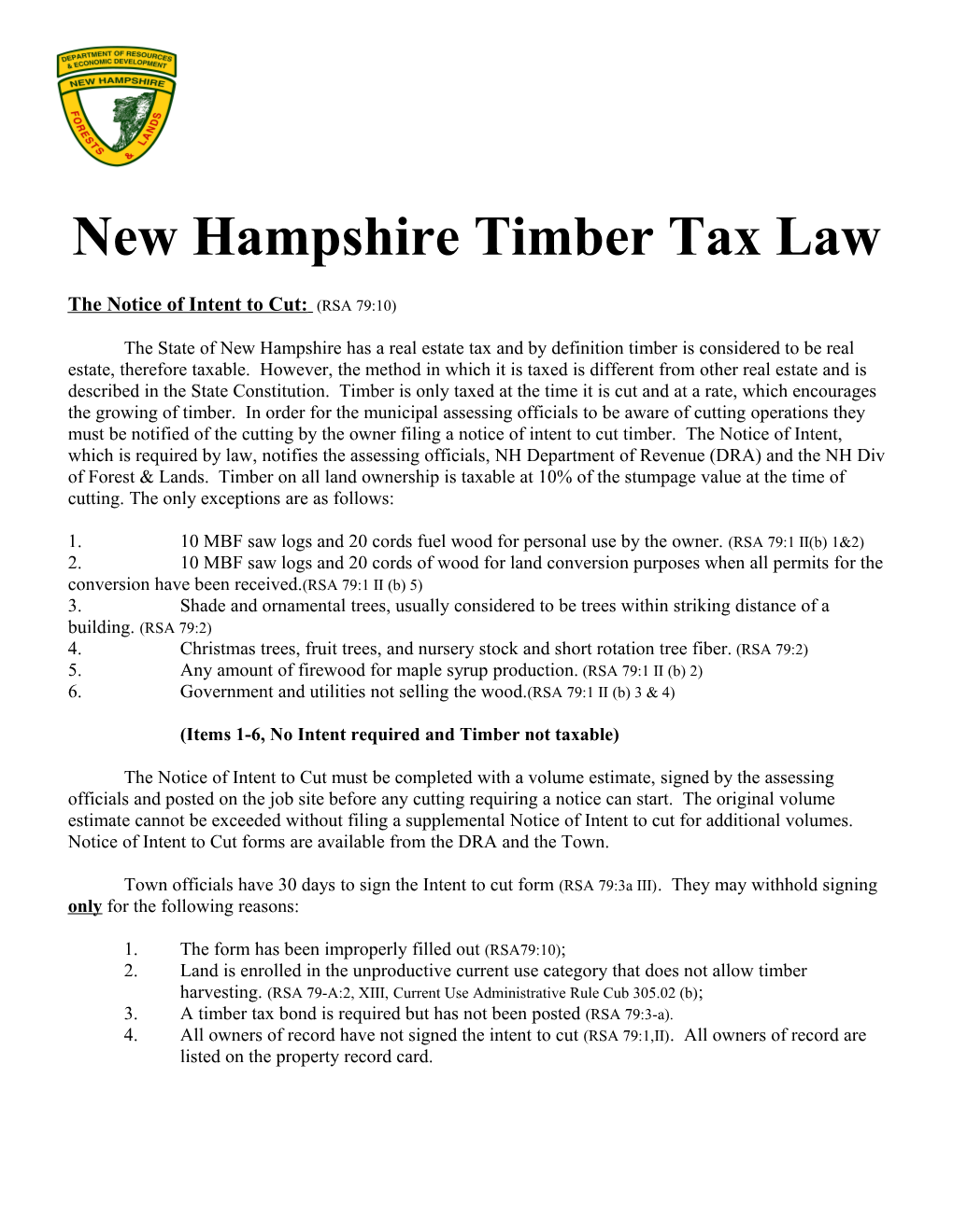 New Hampshire Timber Tax Law