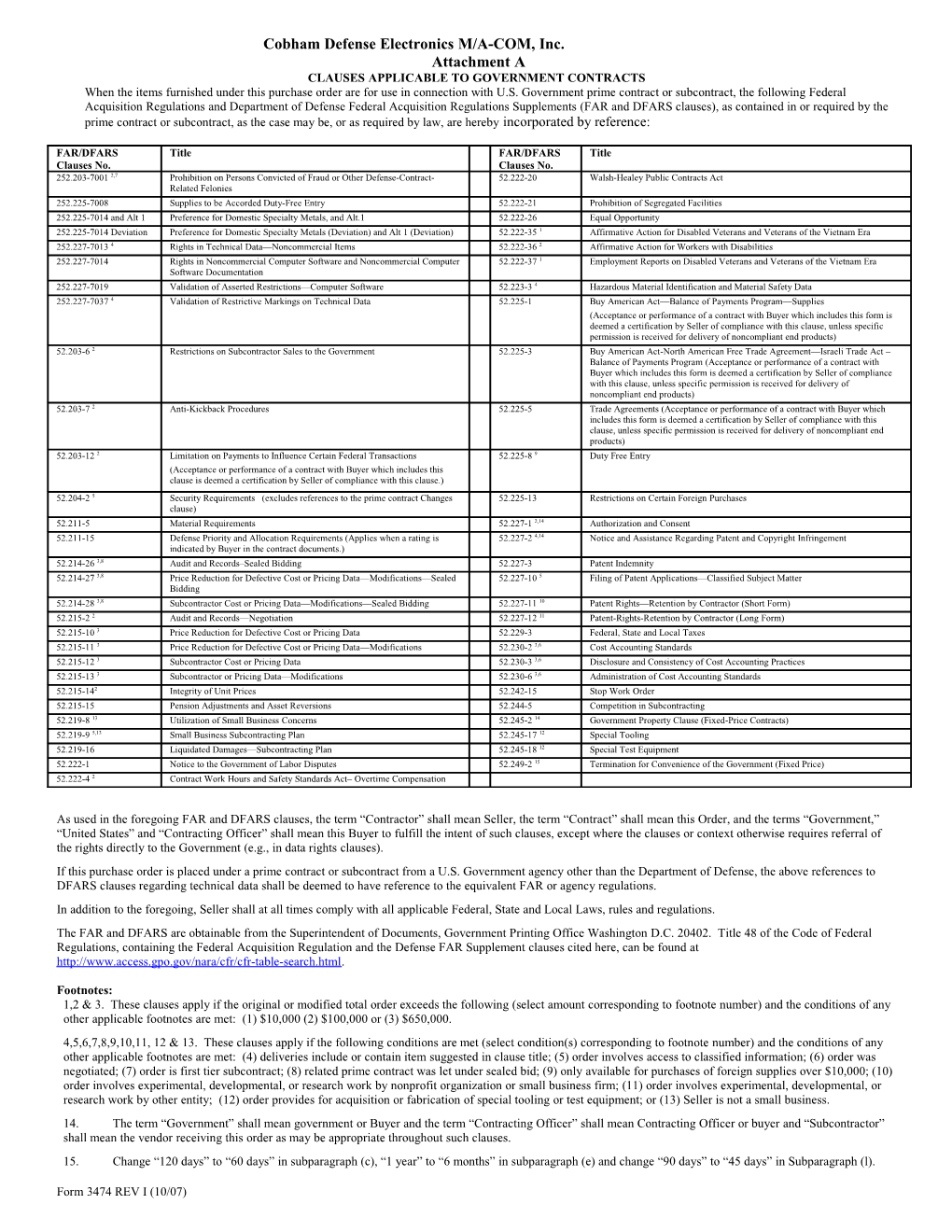 Clauses Applicable to Government Contracts