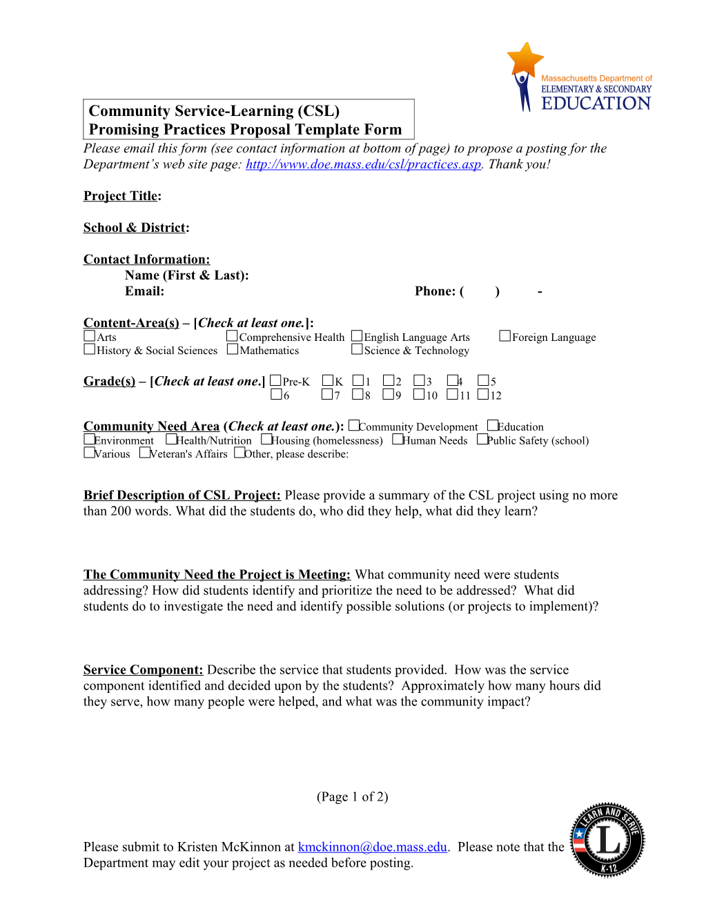 CSL Promising Practices Template