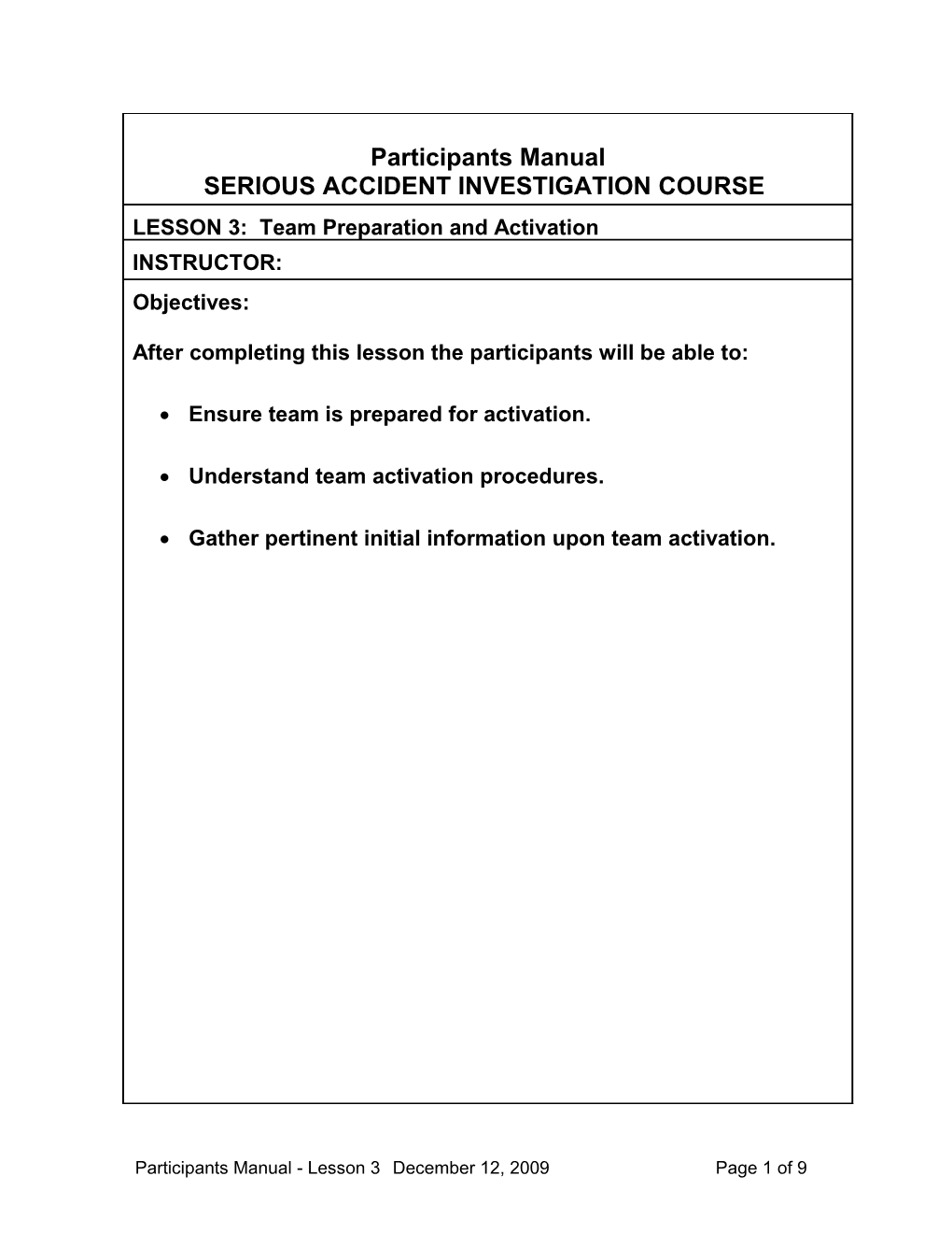Serious Accident Investigation Course