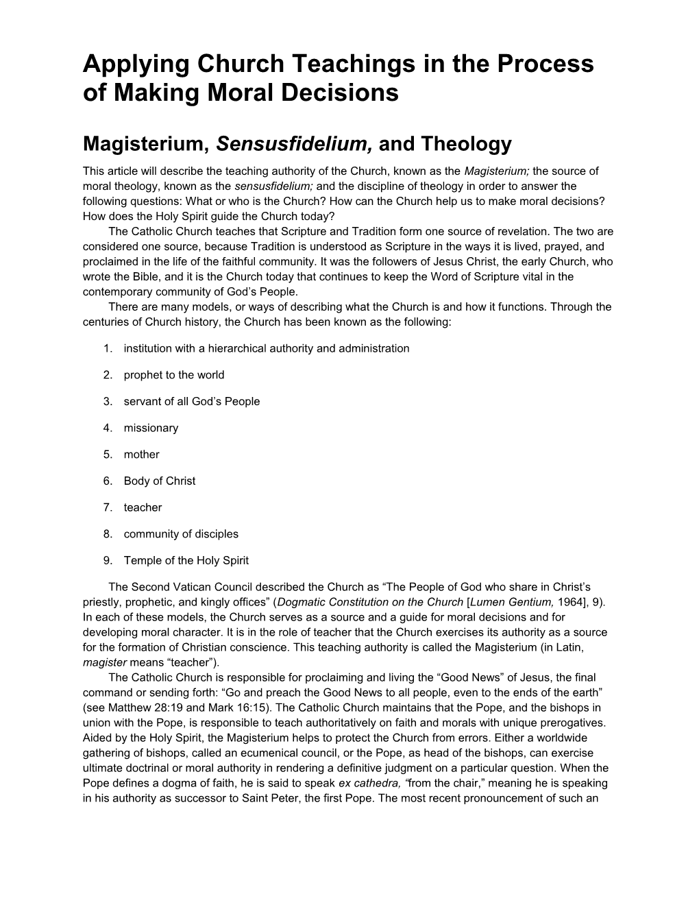 Magisterium, Sensusfidelium, and Theology