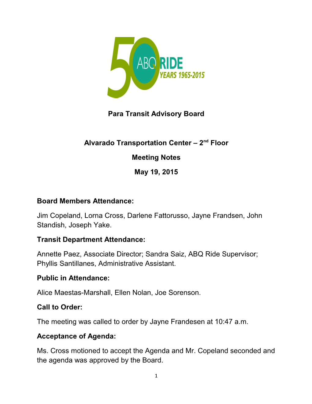 Para Transit Advisory Board
