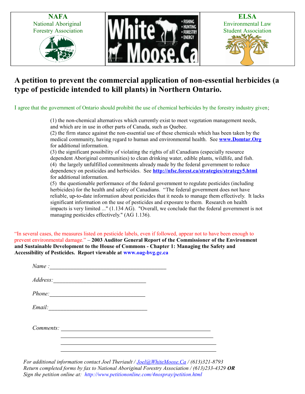 A Petition to Prevent the Commercial Application of Non-Essential Herbicides (A Type Of