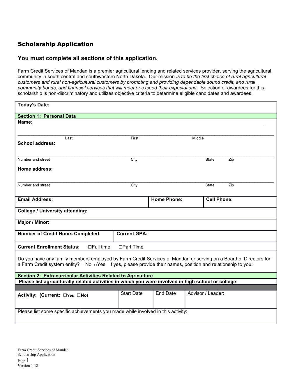 You Must Complete All Sections of This Application