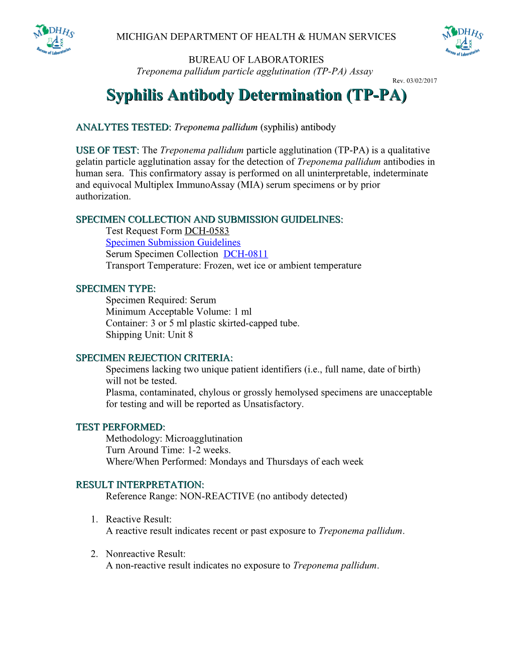 Treponema Pallidum Particle Agglutination (TP-PA) Assay