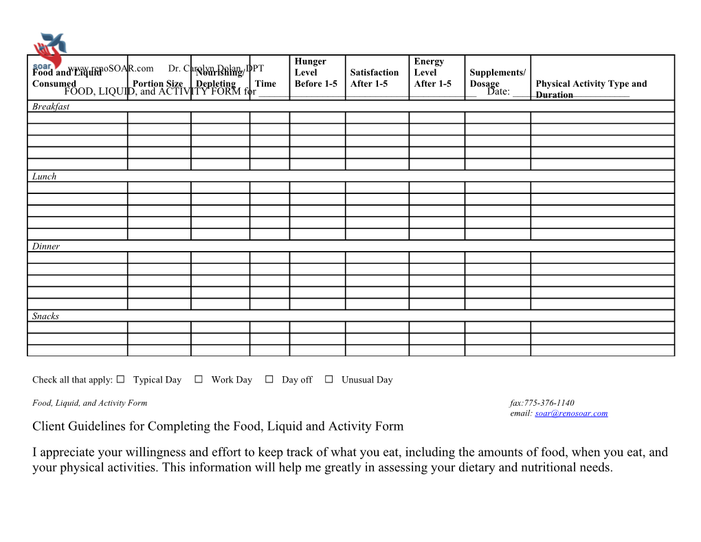 Food, Liquid, and Activity Formfax:775-376-1140