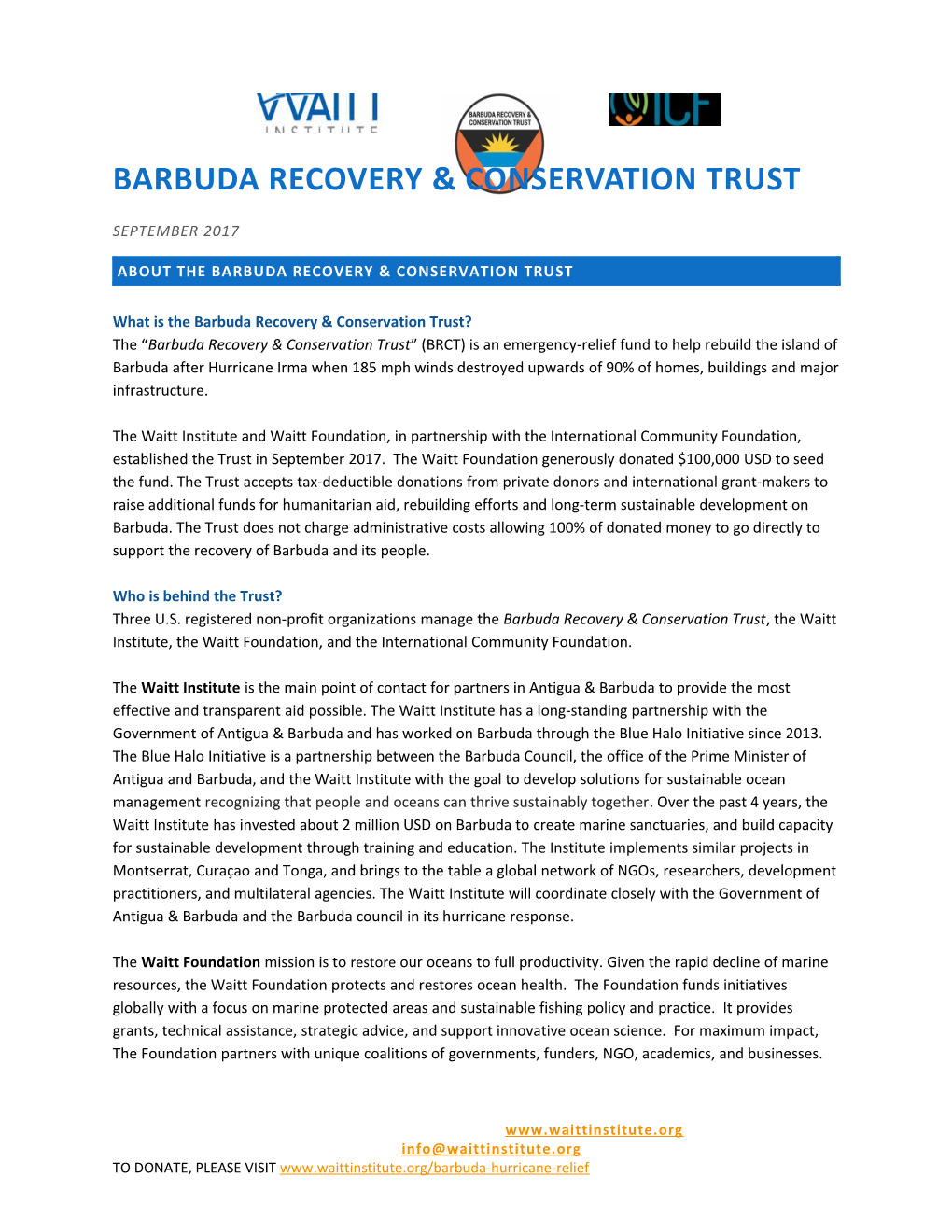 About the Barbuda Recovery & Conservation Trust