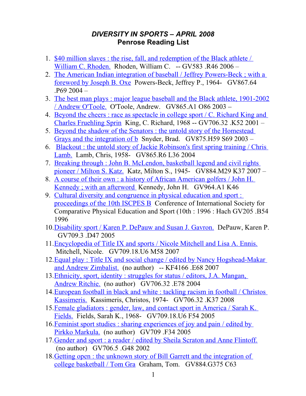 Penrose Reading List
