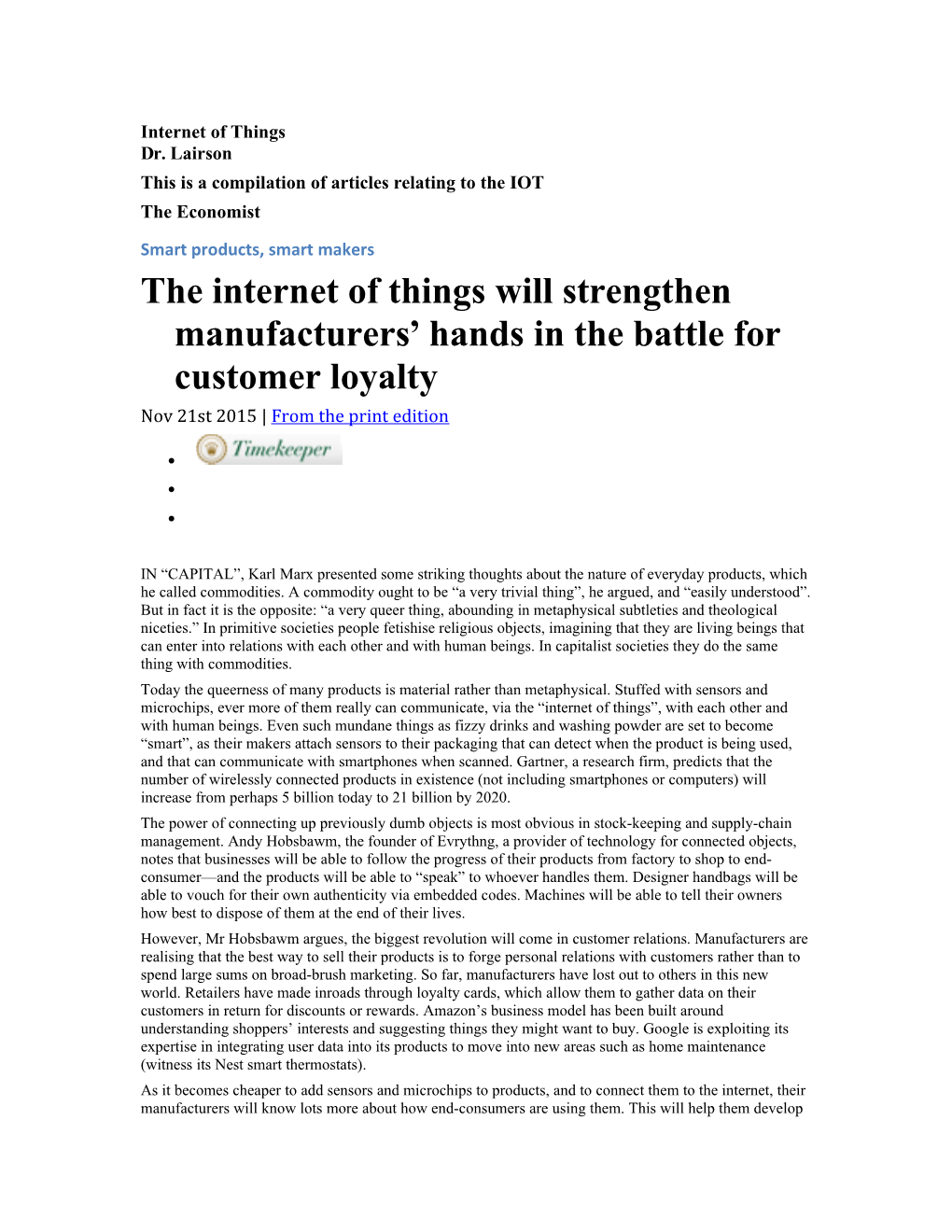 This Is a Compilation of Articles Relating to the IOT