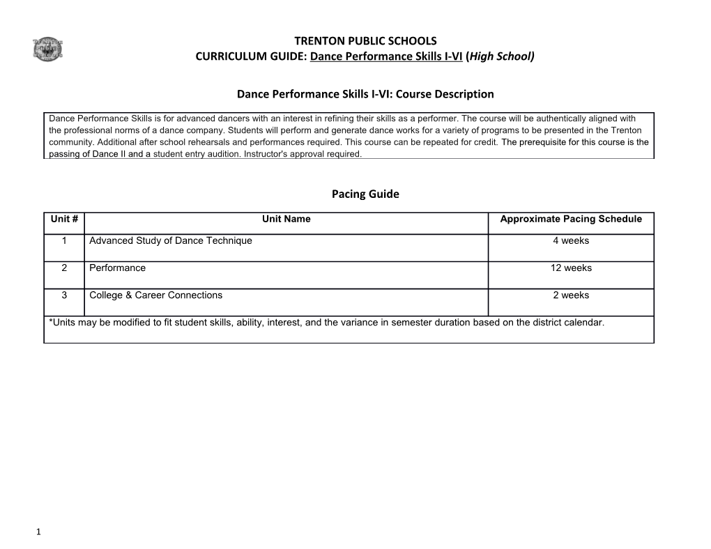 CURRICULUM GUIDE: Dance Performance Skills I-VI (High School)