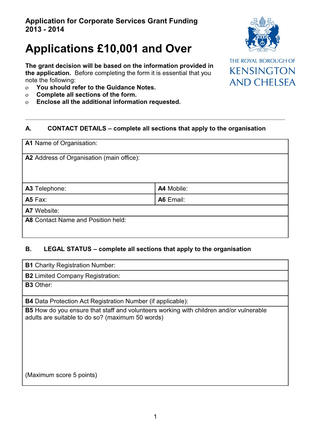 Corporate Grants Application Form 10K+ 2013-14