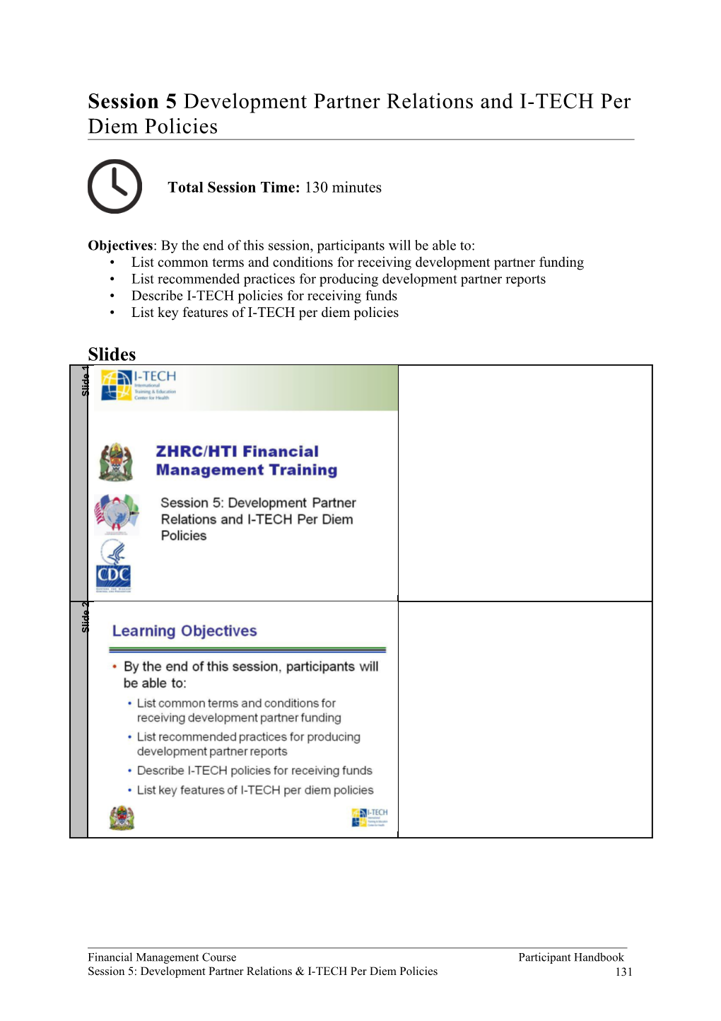 Session 5 Development Partner Relations and I-TECH Per Diem Policies