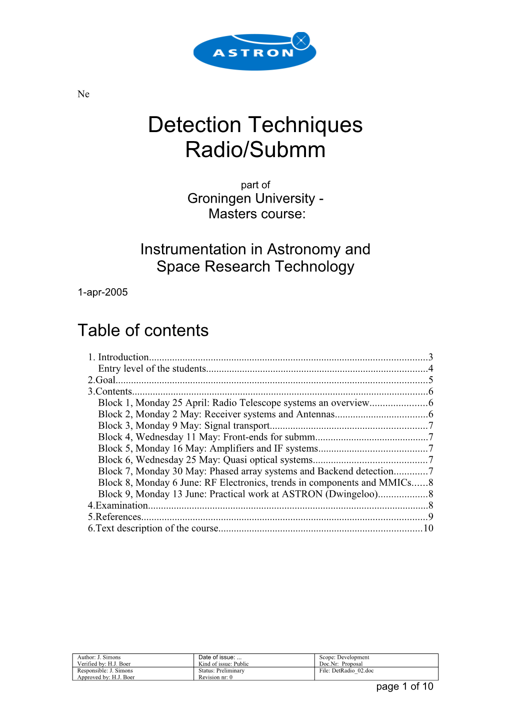 Detection Techniques Radio/Submm