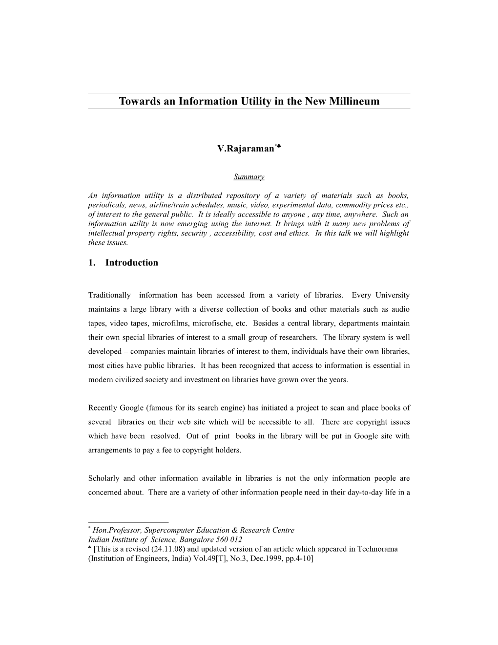 Towards an Information Utility in the New Millineum