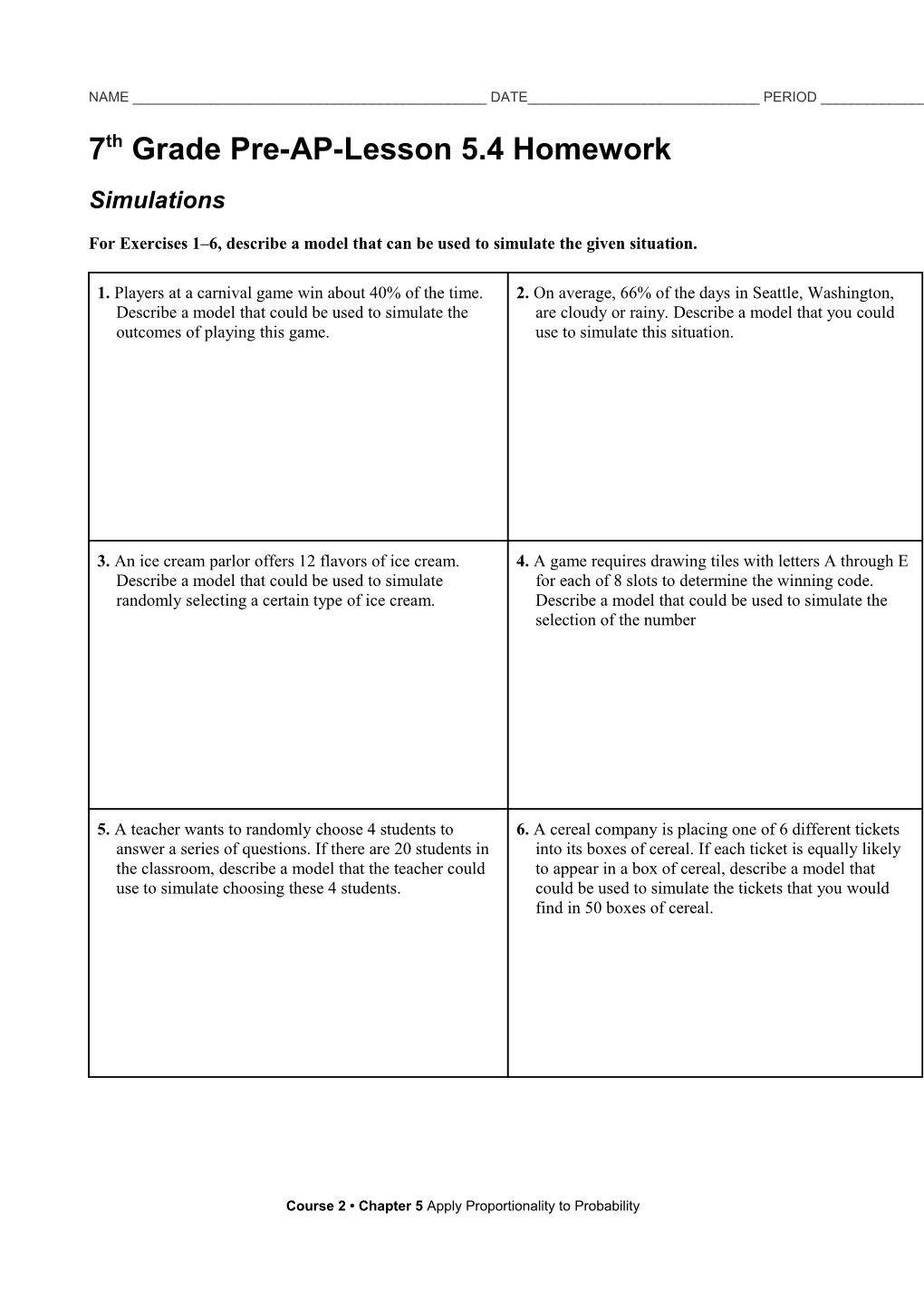 7Th Grade Pre-AP-Lesson 5.4 Homework